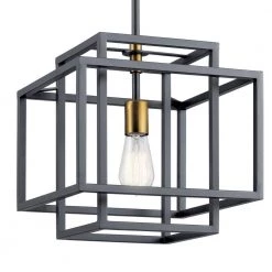 Taubert 1-Light Black/Natural Brass Mid-Century Modern Foyer Pendant Hanging Light by KICHLER -Kichler Sales black natural brass kichler chandeliers 43982bk 4f 1000