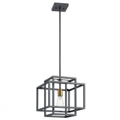Taubert 1-Light Black/Natural Brass Mid-Century Modern Foyer Pendant Hanging Light by KICHLER