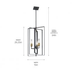 Taubert 3-Light Black/Natural Brass Mid-Century Modern Foyer Pendant Hanging Light by KICHLER -Kichler Sales black natural brass kichler chandeliers 43983bk 44 1000