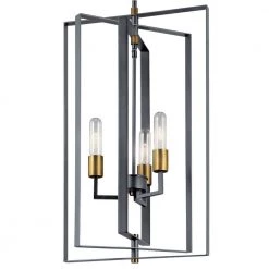 Taubert 3-Light Black/Natural Brass Mid-Century Modern Foyer Pendant Hanging Light by KICHLER -Kichler Sales black natural brass kichler chandeliers 43983bk 4f 1000