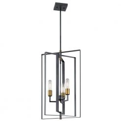 Taubert 3-Light Black/Natural Brass Mid-Century Modern Foyer Pendant Hanging Light by KICHLER