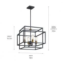 Taubert 4-Light Black/Natural Brass Mid-Century Modern Foyer Pendant Hanging Light by KICHLER -Kichler Sales black natural brass kichler chandeliers 43984bk 1f 1000