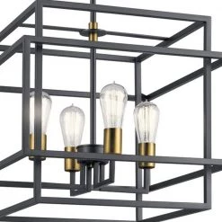 Taubert 4-Light Black/Natural Brass Mid-Century Modern Foyer Pendant Hanging Light by KICHLER -Kichler Sales black natural brass kichler chandeliers 43984bk c3 1000