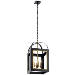 Vath 4-Light Black/Natural Brass Vintage Industrial Foyer Pendant Hanging Light by KICHLER