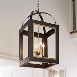 Vath 4-Light Black/Natural Brass Vintage Industrial Foyer Pendant Hanging Light by KICHLER -Kichler Sales black natural brass kichler chandeliers 52029bknbr 66 1000