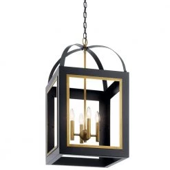 Vath 4-Light Black/Natural Brass Vintage Industrial Foyer Pendant Hanging Light by KICHLER -Kichler Sales black natural brass kichler chandeliers 52029bknbr 77 1000