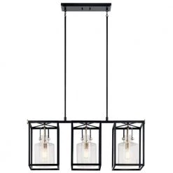 Kitner 3-Light Black with Polished Nickel Vintage Industrial Dining Room Linear Chandelier with Clear Seeded Glass Shade by KICHLER -Kichler Sales black polished nickel kichler chandeliers 52033pn c3 1000