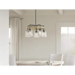 Bolson 5-Light Black with Distressed Antique White Accent Chandelier with Clear Seeded Glass Shades by KICHLER -Kichler Sales black with distressed antique white kichler chandeliers 82380 1f 1000