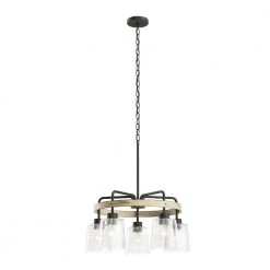 Bolson 5-Light Black with Distressed Antique White Accent Chandelier with Clear Seeded Glass Shades by KICHLER
