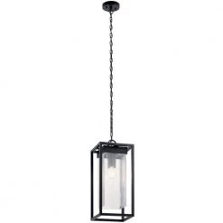 Mercer 1-Light Black Outdoor Hanging Pendant Outdoor Light with Clear Seeded Glass (1-Pack) by KICHLER
