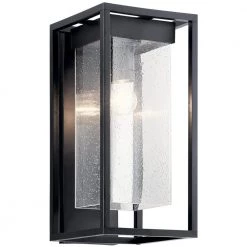 Mercer 18.75 in. 1-Light Black Outdoor Light Wall Sconce with Clear Seeded Glass (1-Pack) by KICHLER