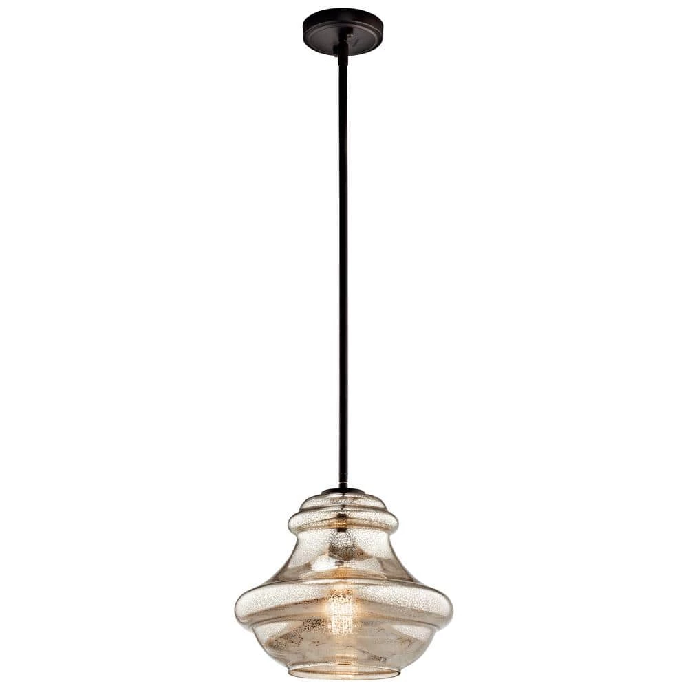 Everly 10.25 in. 1-Light Olde Bronze Transitional Kitchen Schoolhouse Pendant Hanging Light with Mercury Glass by KICHLER 3 Everly 10.25 in. 1-Light Olde Bronze Transitional Kitchen Schoolhouse Pendant Hanging Light with Mercury Glass by KICHLER