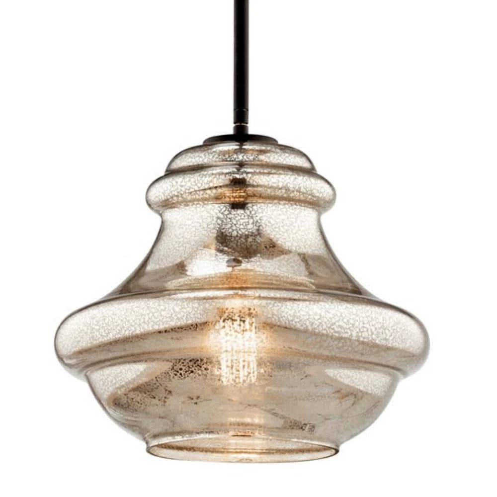 Everly 10.25 in. 1-Light Olde Bronze Transitional Kitchen Schoolhouse Pendant Hanging Light with Mercury Glass by KICHLER 4 Everly 10.25 in. 1-Light Olde Bronze Transitional Kitchen Schoolhouse Pendant Hanging Light with Mercury Glass by KICHLER - Image 2