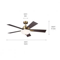 Vinea 52 in. Integrated LED Indoor Brushed Natural Brass Downrod Mount Ceiling Fan with Wall Control by KICHLER -Kichler Sales brushed natural brass kichler ceiling fans with lights 300345bnb fa 1000