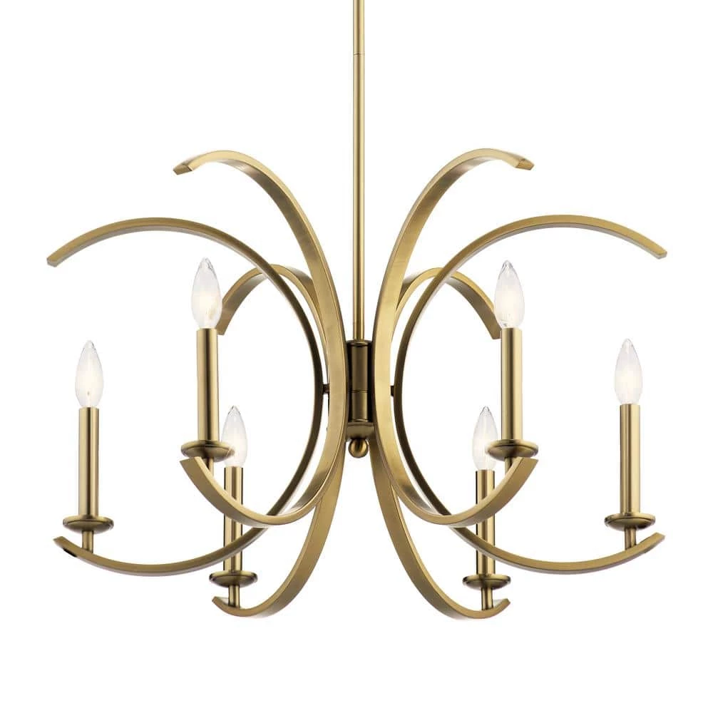 Cassadee 6-Light Brushed Natural Brass Contemporary Candlestick Dining Room Chandelier by KICHLER 4 Cassadee 6-Light Brushed Natural Brass Contemporary Candlestick Dining Room Chandelier by KICHLER - Image 2