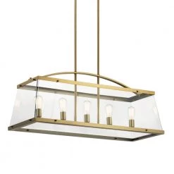 Darton 5-Light Brushed Natural Brass Transitional Dining Room Linear Chandelier with Clear Glass Shade by KICHLER -Kichler Sales brushed natural brass kichler chandeliers 52123bnb c3 1000