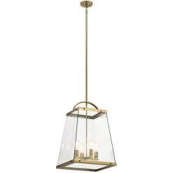 Darton 4-Light Brushed Natural Brass Transitional Large Foyer Pendant Hanging Light with Clear Glass by KICHLER