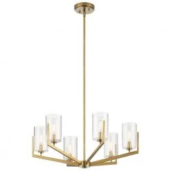 Nye 6-Light Brushed Natural Brass Transitional Dining Room Chandelier with Clear Glass Shade by KICHLER