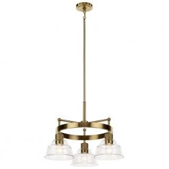 Eastmont 3-Light Brushed Natural Brass Vintage Industrial Dining Room Chandelier with Clear Glass by KICHLER
