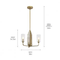 Kimrose 3-Lights Brushed Natural Brass Art Deco Dining Room Chandelier with Clear Fluted Glass by KICHLER -Kichler Sales brushed natural brass kichler chandeliers 52410bnb 1f 1000