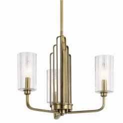 Kimrose 3-Lights Brushed Natural Brass Art Deco Dining Room Chandelier with Clear Fluted Glass by KICHLER -Kichler Sales brushed natural brass kichler chandeliers 52410bnb c3 1000