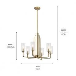 Kimrose 6-Lights Brushed Natural Brass Art Deco Dining Room Chandelier with Clear Fluted Glass by KICHLER -Kichler Sales brushed natural brass kichler chandeliers 52411bnb 1f 1000