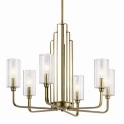 Kimrose 6-Lights Brushed Natural Brass Art Deco Dining Room Chandelier with Clear Fluted Glass by KICHLER -Kichler Sales brushed natural brass kichler chandeliers 52411bnb c3 1000
