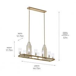 Kimrose 10-Light Brushed Natural Brass Art Deco Dining Room Linear Chandelier with Clear Fluted Glass by KICHLER -Kichler Sales brushed natural brass kichler chandeliers 52413bnb 1f 1000