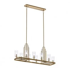 Kimrose 10-Light Brushed Natural Brass Art Deco Dining Room Linear Chandelier with Clear Fluted Glass by KICHLER