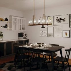 Kimrose 10-Light Brushed Natural Brass Art Deco Dining Room Linear Chandelier with Clear Fluted Glass by KICHLER -Kichler Sales brushed natural brass kichler chandeliers 52413bnb fa 1000