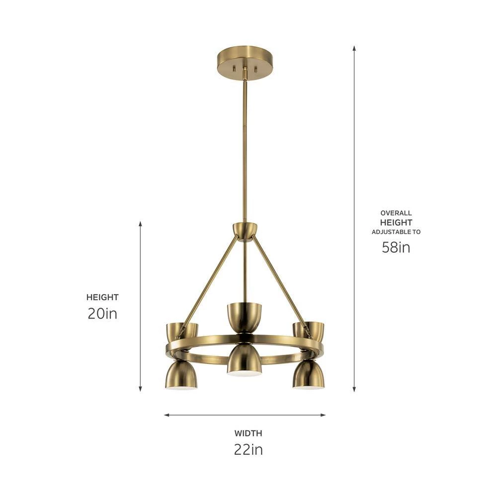 Baland 22 in. 6-Light Integrated LED Brushed Natural Brass Mid-Century Modern Circle Dining Room Chandelier by KICHLER 6 Baland 22 in. 6-Light Integrated LED Brushed Natural Brass Mid-Century Modern Circle Dining Room Chandelier by KICHLER - Image 4