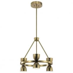 Baland 22 in. 6-Light Integrated LED Brushed Natural Brass Mid-Century Modern Circle Dining Room Chandelier by KICHLER