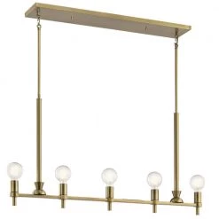 Torvee 42 in. 5-Light Brushed Natural Brass Art Deco Dining Room Linear Chandelier by KICHLER