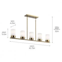 Ciona 43 in. 5-Light Brushed Natural Brass Art Deco Dining Room Linear Chandelier with Round Ribbed Glass by KICHLER -Kichler Sales brushed natural brass kichler chandeliers 52430bnb 44 1000