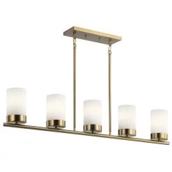 Ciona 43 in. 5-Light Brushed Natural Brass Art Deco Dining Room Linear Chandelier with Round Ribbed Glass by KICHLER