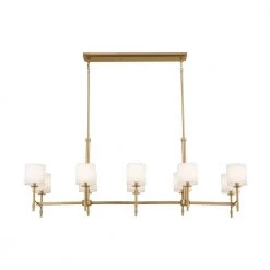 Ali 10-Light Brushed Natural Brass Traditional Dining Room Linear Chandelier with White Fabric Shades by KICHLER -Kichler Sales brushed natural brass kichler chandeliers 52503bnb c3 1000