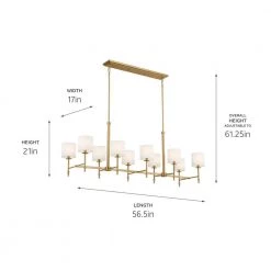 Ali 10-Light Brushed Natural Brass Traditional Dining Room Linear Chandelier with White Fabric Shades by KICHLER -Kichler Sales brushed natural brass kichler chandeliers 52503bnb fa 1000