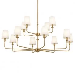 Pallas 12-Light Brushed Natural Brass Traditional Dining Room 2-Tier Chandelier with White Fabric Shades by KICHLER -Kichler Sales brushed natural brass kichler chandeliers 52518bnb 1f 1000