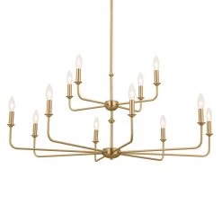 Pallas 12-Light Brushed Natural Brass Traditional Dining Room 2-Tier Chandelier with White Fabric Shades by KICHLER -Kichler Sales brushed natural brass kichler chandeliers 52518bnb 4f 1000
