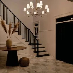 Pallas 12-Light Brushed Natural Brass Traditional Dining Room 2-Tier Chandelier with White Fabric Shades by KICHLER -Kichler Sales brushed natural brass kichler chandeliers 52518bnb 66 1000