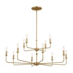 Pallas 12-Light Brushed Natural Brass Traditional Dining Room 2-Tier Chandelier with White Fabric Shades by KICHLER -Kichler Sales brushed natural brass kichler chandeliers 52518bnb c3 1000