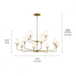 Pallas 12-Light Brushed Natural Brass Traditional Dining Room 2-Tier Chandelier with White Fabric Shades by KICHLER -Kichler Sales brushed natural brass kichler chandeliers 52518bnb fa 1000