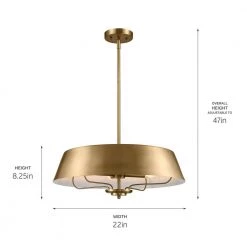 Luella 22 in. 4-Light Brushed Natural Brass Traditional Hallway Shaded Convertible Pendant Hanging Light/Semi-Flush by KICHLER -Kichler Sales brushed natural brass kichler chandeliers 52543bnb 1f 1000