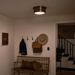 Serca 14.25 in. 2-Light Brushed Natural Brass Traditional Hallway Flush Mount Ceiling Light with Satin Etched Glass by KICHLER -Kichler Sales brushed natural brass kichler flush mount lights 52540bnb 44 1000