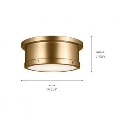 Serca 14.25 in. 2-Light Brushed Natural Brass Traditional Hallway Flush Mount Ceiling Light with Satin Etched Glass by KICHLER -Kichler Sales brushed natural brass kichler flush mount lights 52540bnb 4f 1000