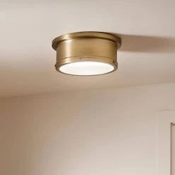 Serca 14.25 in. 2-Light Brushed Natural Brass Traditional Hallway Flush Mount Ceiling Light with Satin Etched Glass by KICHLER -Kichler Sales brushed natural brass kichler flush mount lights 52540bnb fa 1000