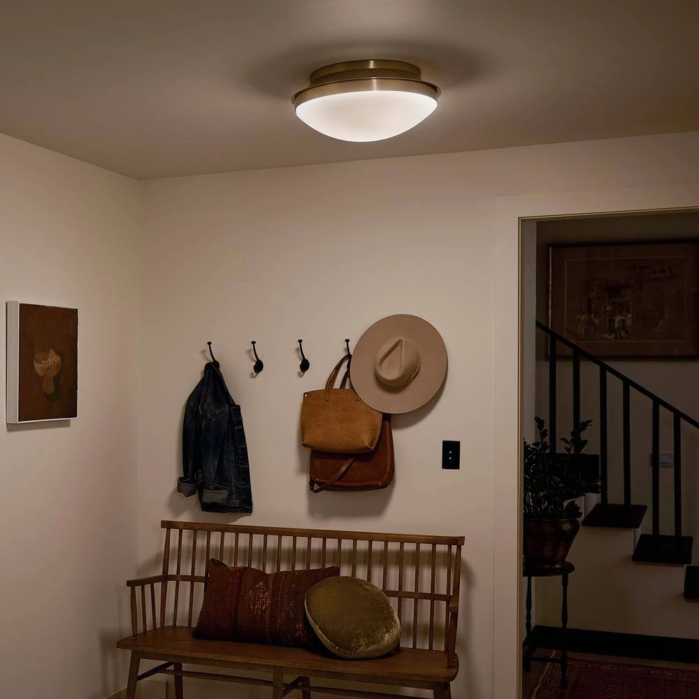 Bretta 17.75 in. 3-Light Brushed Natural Brass Traditional Hallway Flush Mount Ceiling Light with Satin Etched Glass by KICHLER 7 Bretta 17.75 in. 3-Light Brushed Natural Brass Traditional Hallway Flush Mount Ceiling Light with Satin Etched Glass by KICHLER - Image 5