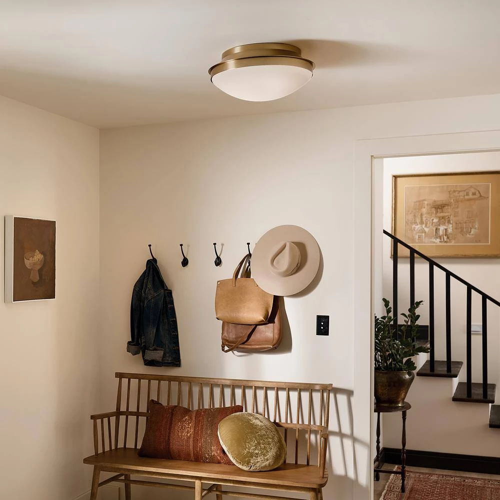 Bretta 17.75 in. 3-Light Brushed Natural Brass Traditional Hallway Flush Mount Ceiling Light with Satin Etched Glass by KICHLER 4 Bretta 17.75 in. 3-Light Brushed Natural Brass Traditional Hallway Flush Mount Ceiling Light with Satin Etched Glass by KICHLER - Image 2