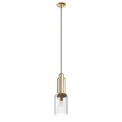 Kimrose 1-Light Brushed Natural Brass Art Deco Kitchen Mini Pendant Hanging Light with Clear Fluted Glass by KICHLER