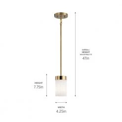 Ciona 4 in. 1-Light Brushed Natural Brass Art Deco Kitchen Mini Pendant Hanging Light with Round Ribbed Glass by KICHLER -Kichler Sales brushed natural brass kichler pendant lights 52431bnb 4f 1000